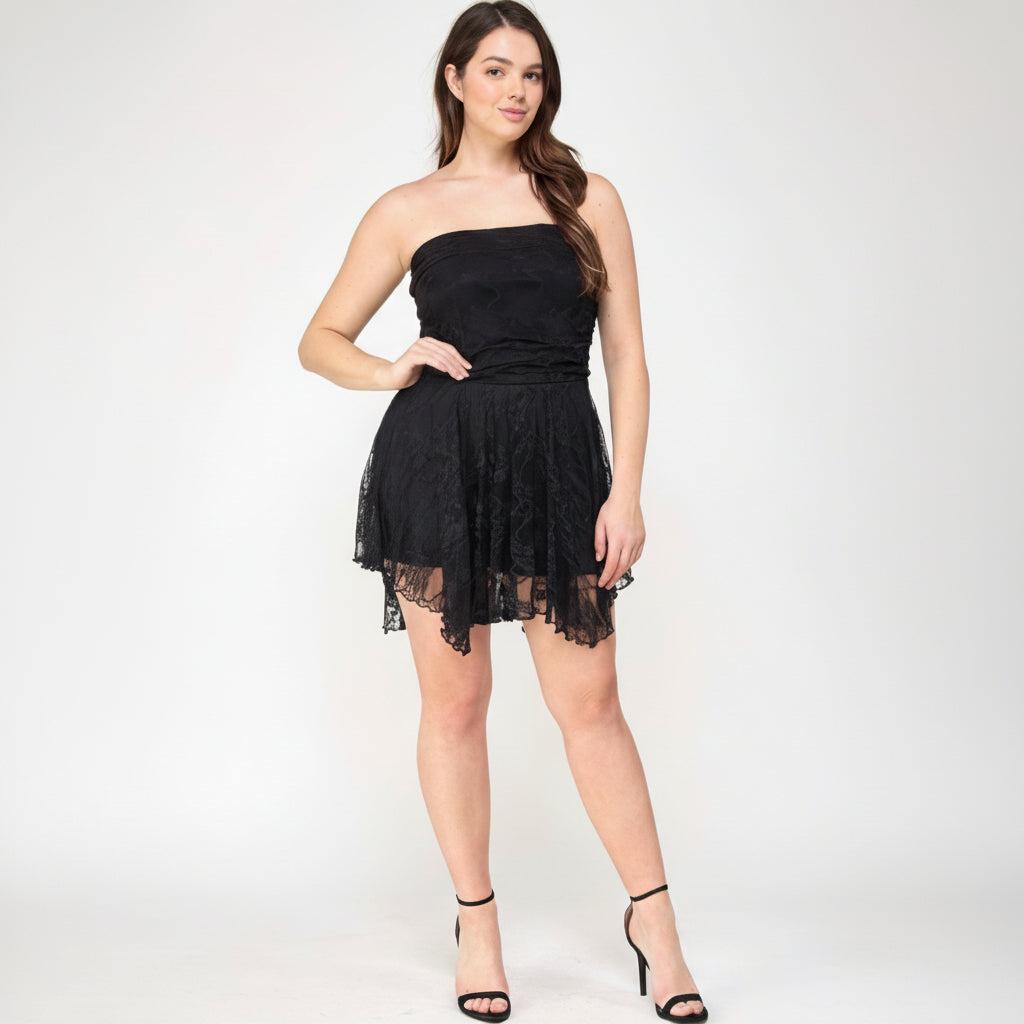 Lace Off-Shoulder Shark Bite Dress for Women - Elegant Evening Wear with Unique Hemline