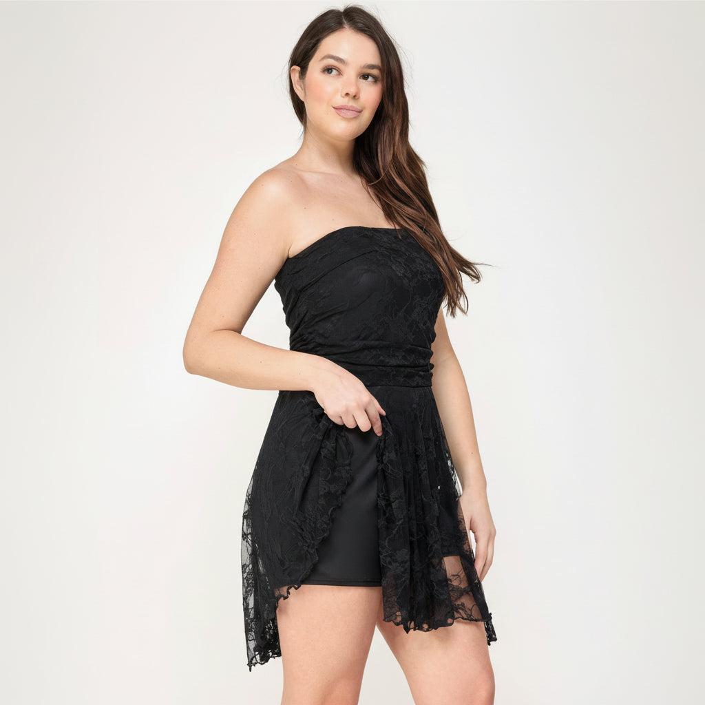 Lace Off-Shoulder Shark Bite Dress for Women - Elegant Evening Wear with Unique Hemline