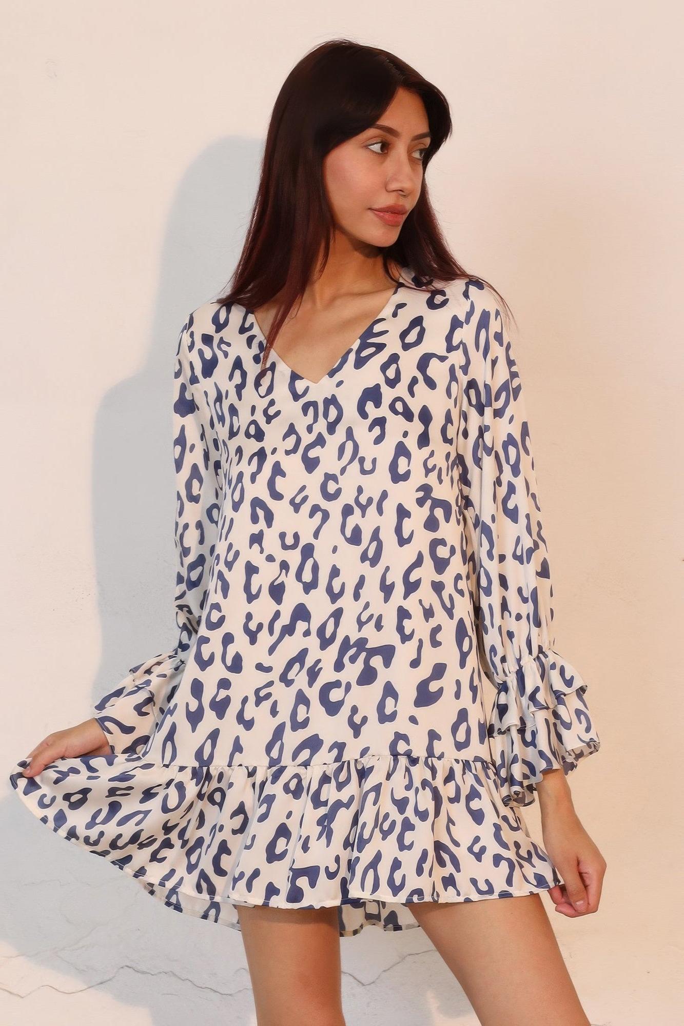Leopard Print Ruffle Dress - Lightweight Fabric - Casual Style for Women - Perfect for Summer Outings and Parties