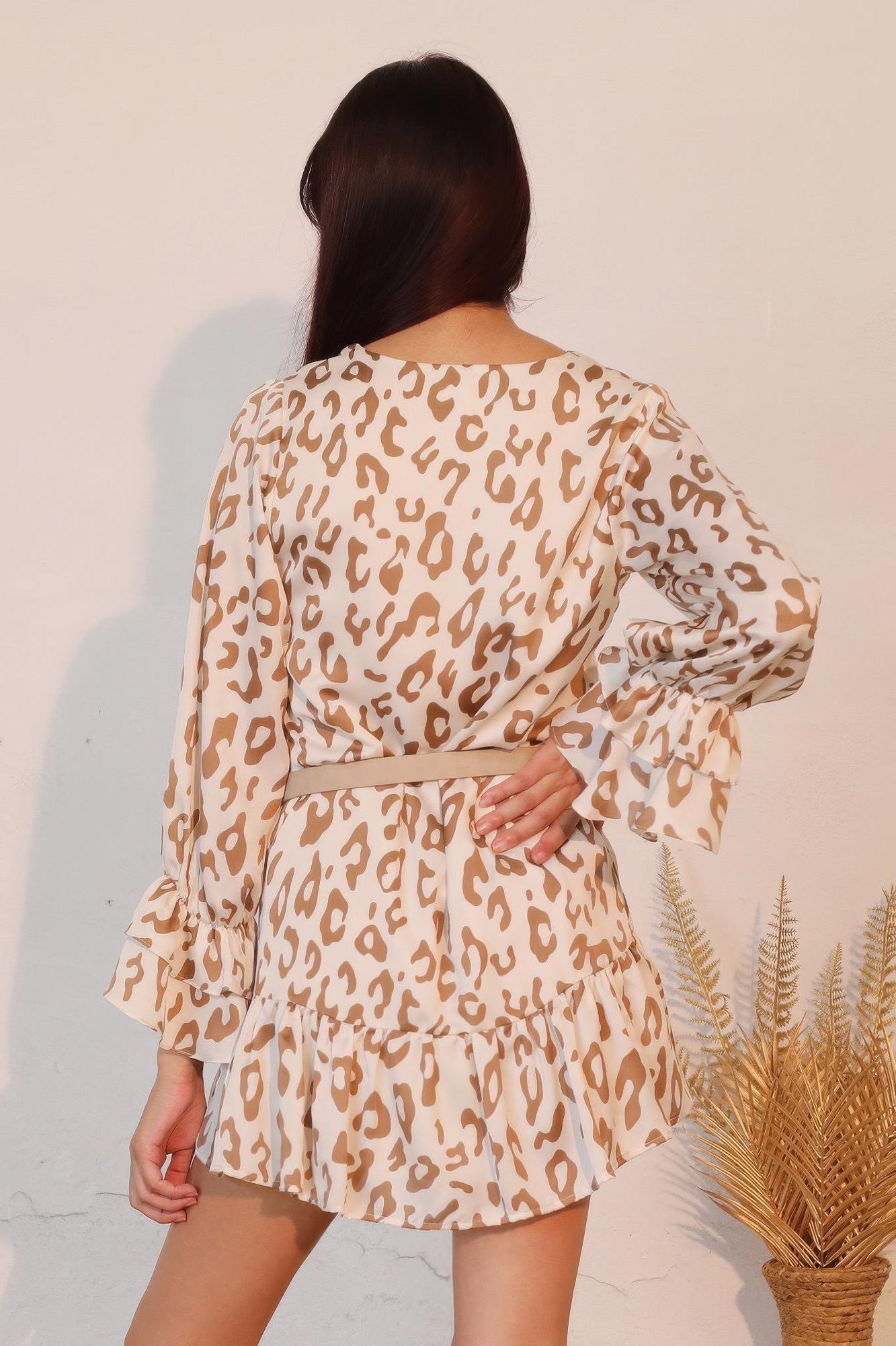 Leopard Print Ruffle Dress - Lightweight Fabric - Casual Style for Women - Perfect for Summer Outings and Parties