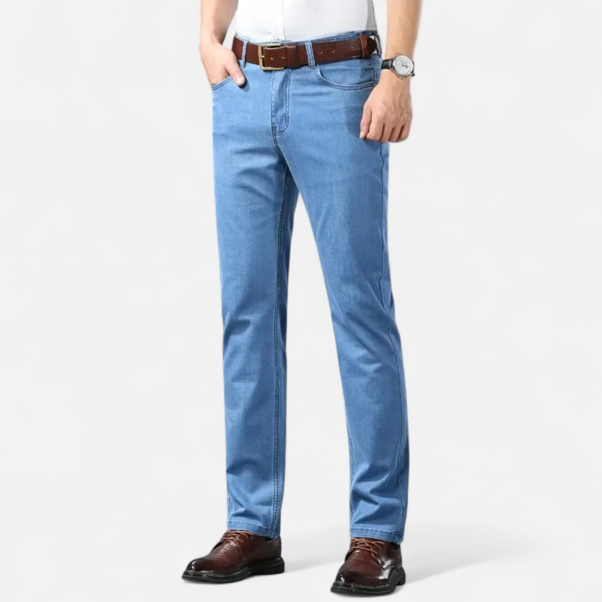 Lightweight Denim Straight Leg Pants for Casual Wear - Comfortable and Versatile Design