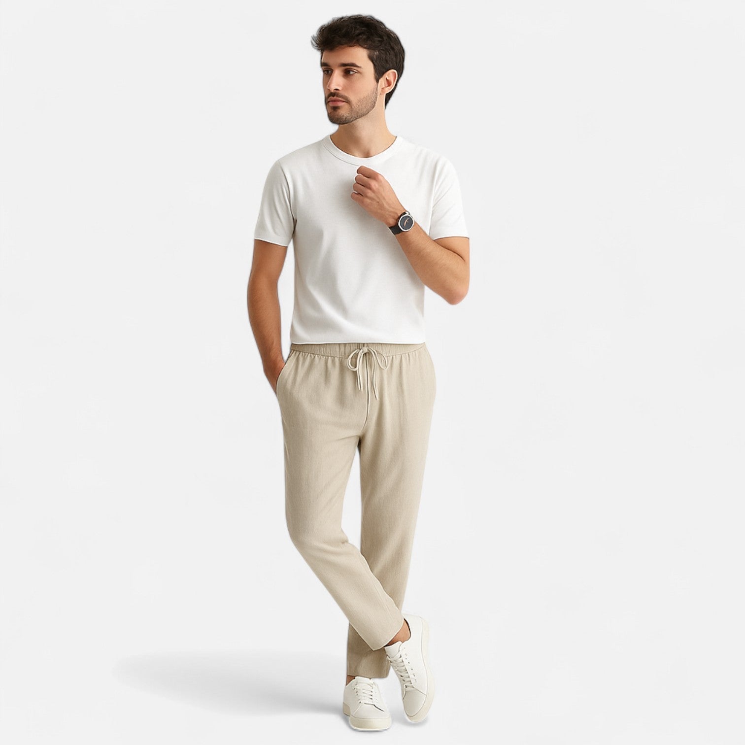 Lino Pantaloni Lunghi Uomo - Traspirante e Comodo per Primavera Estate - Abbigliamento Casual Elegante