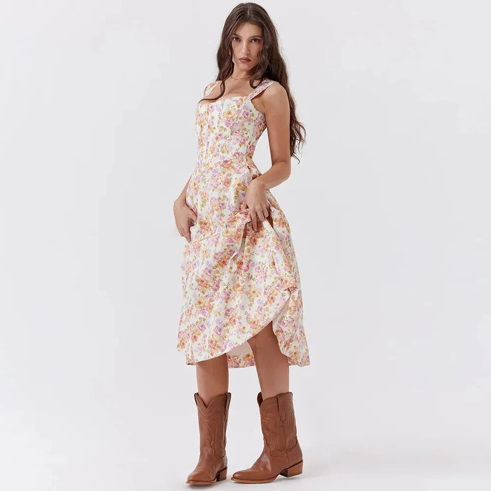 Meadow Muse Floral Print Cotton Dress - Casual Summer Wear for Women