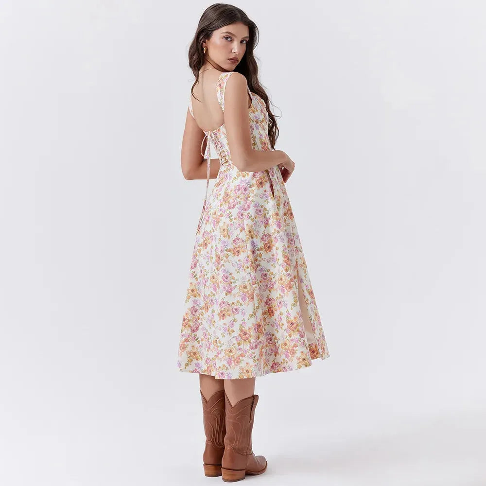 Meadow Muse Floral Print Cotton Dress - Casual Summer Wear for Women