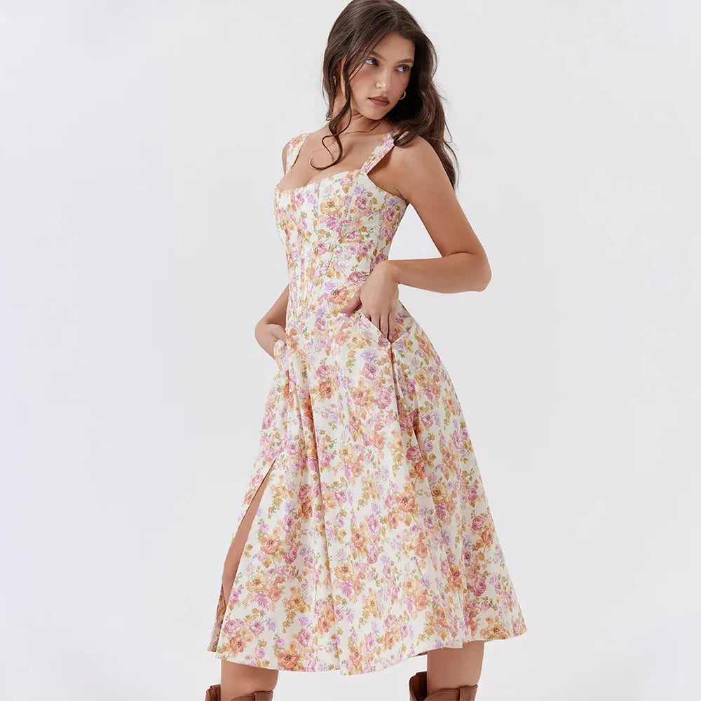 Meadow Muse Floral Print Cotton Dress - Casual Summer Wear for Women