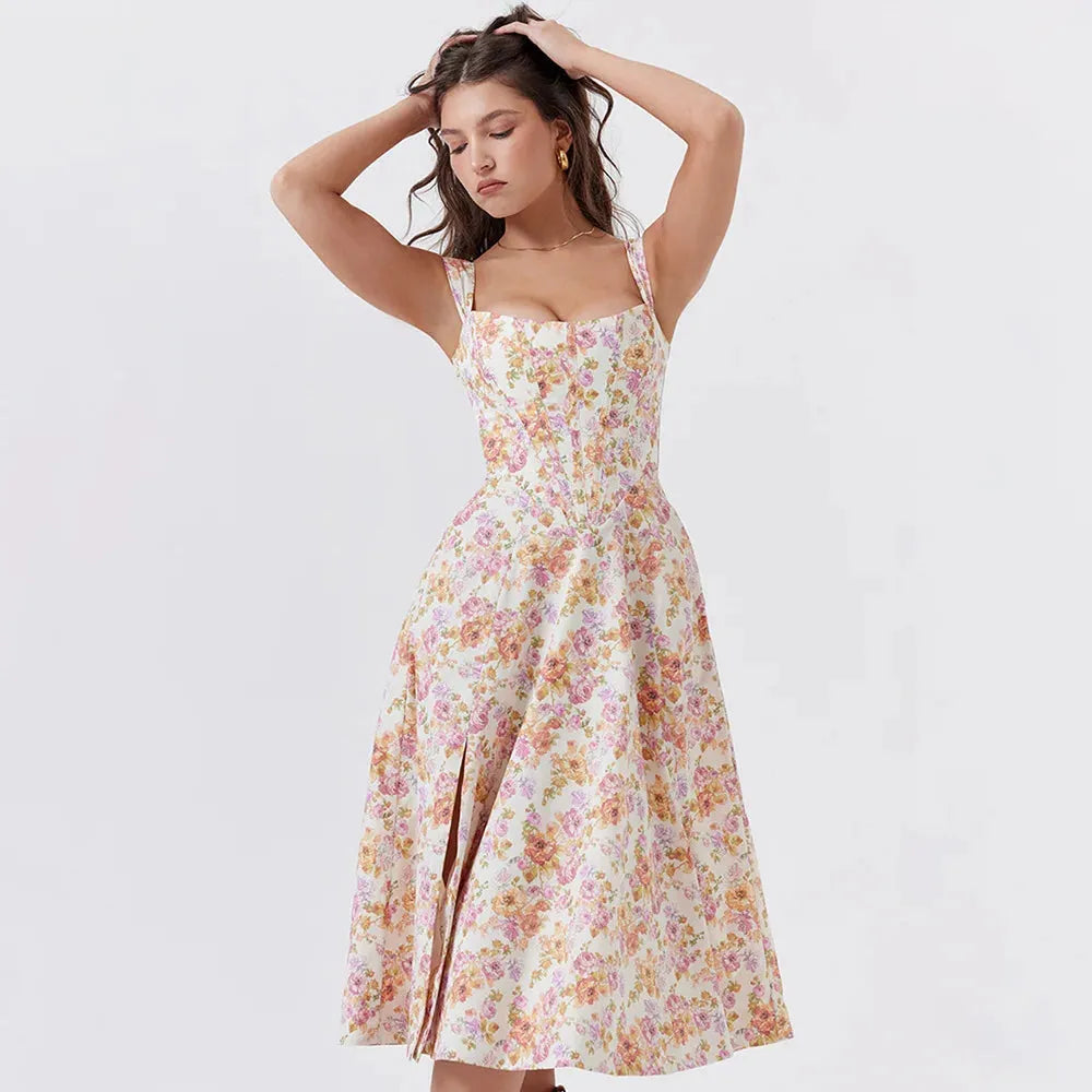 Meadow Muse Floral Print Cotton Dress - Casual Summer Wear for Women