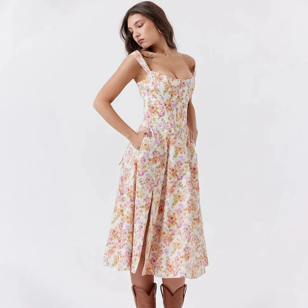 Meadow Muse Floral Print Cotton Dress - Casual Summer Wear for Women