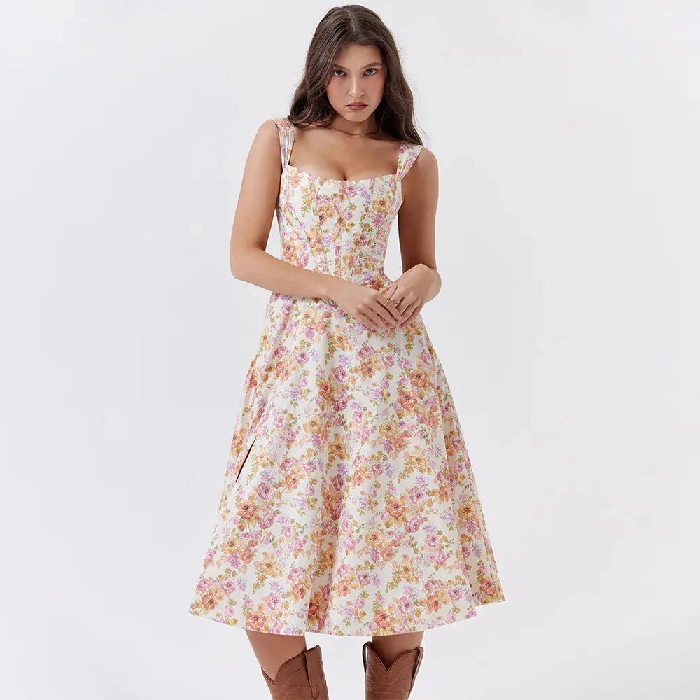 Meadow Muse Floral Print Cotton Dress - Casual Summer Wear for Women