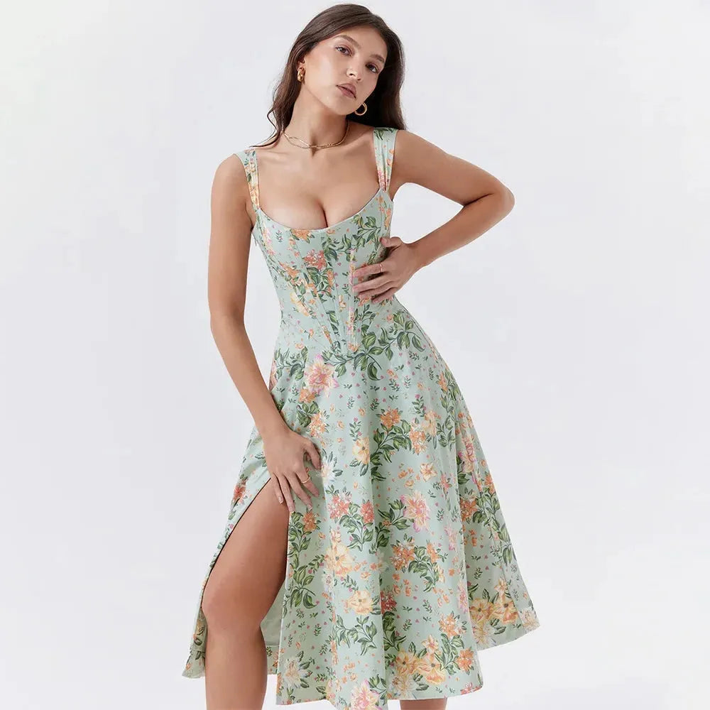 Meadow Muse Floral Print Cotton Dress - Casual Summer Wear for Women