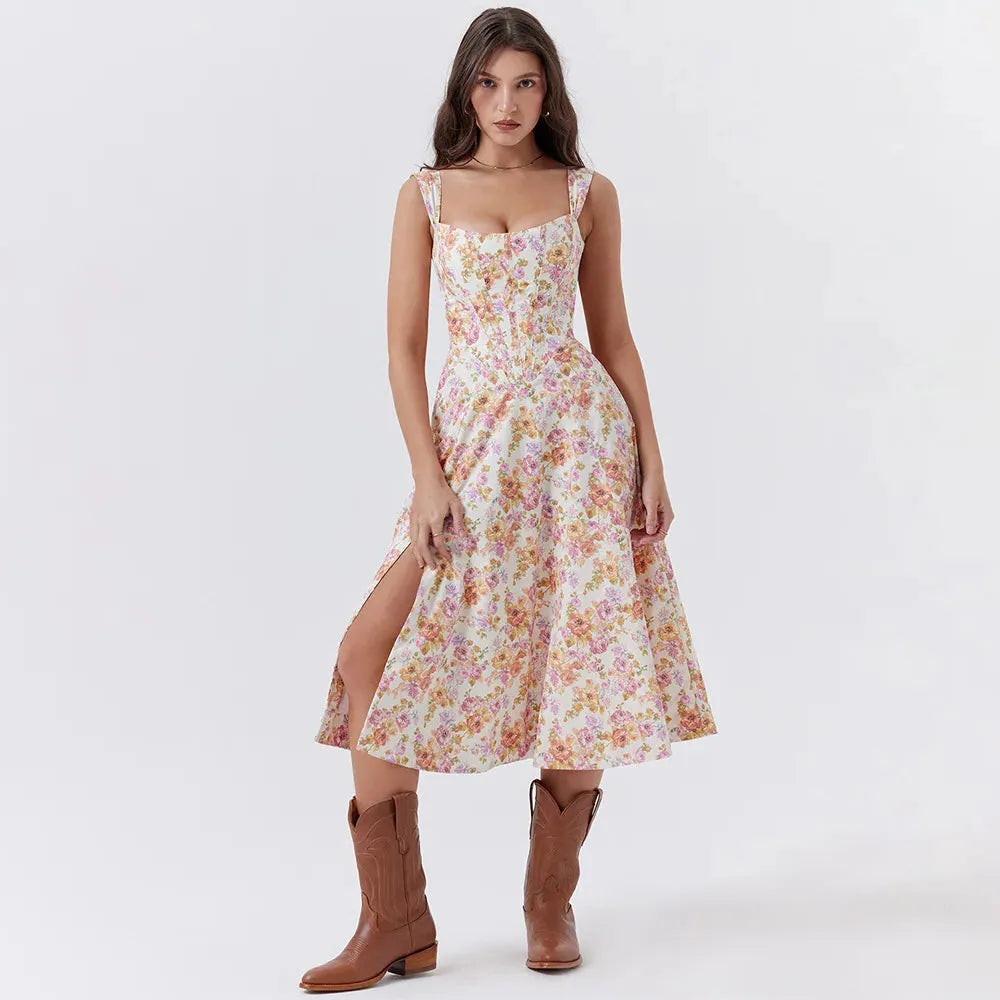 Meadow Muse Floral Print Cotton Dress - Casual Summer Wear for Women