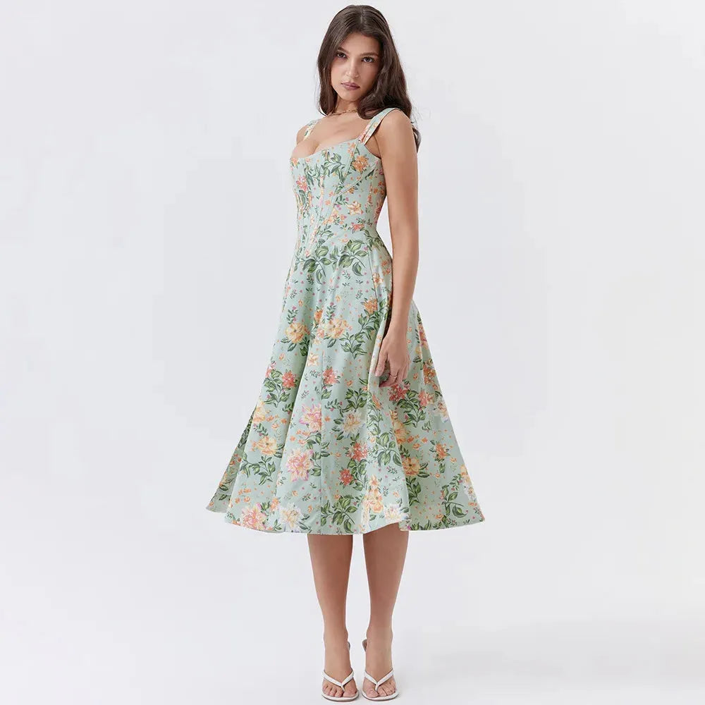 Meadow Muse Floral Print Cotton Dress - Casual Summer Wear for Women