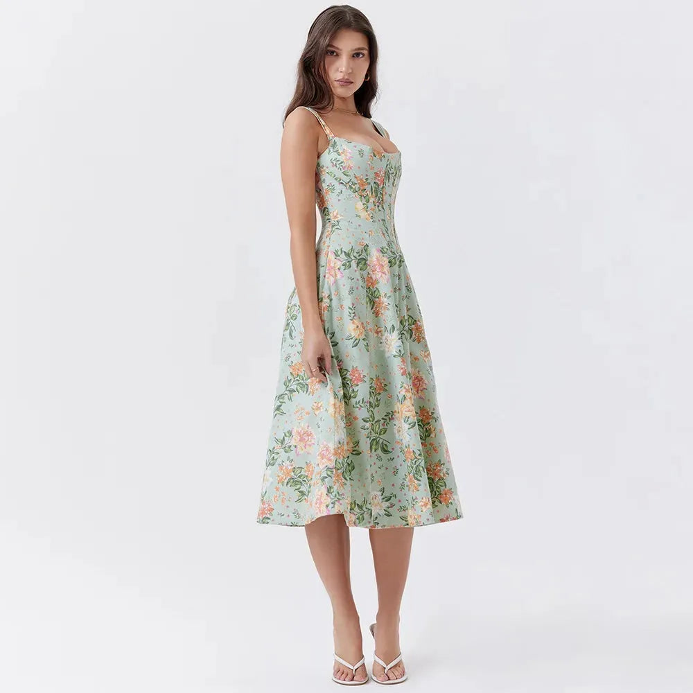 Meadow Muse Floral Print Cotton Dress - Casual Summer Wear for Women