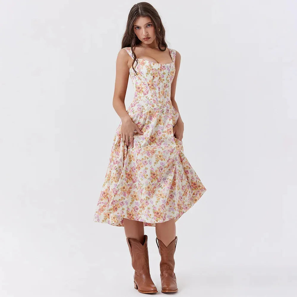 Meadow Muse Floral Print Cotton Dress - Casual Summer Wear for Women