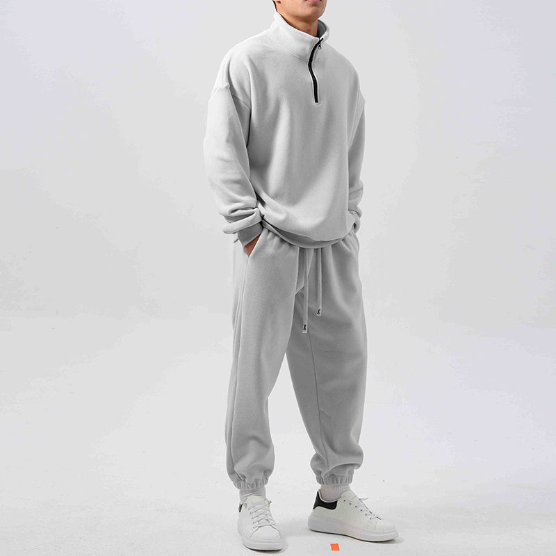 Men's Fleece Training Suit with Stand-Up Collar for Gym, Sports, and Outdoor Activities