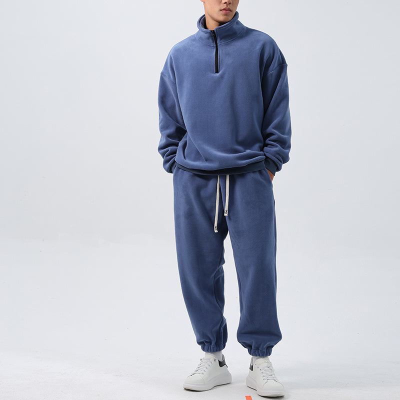 Men's Fleece Training Suit with Stand-Up Collar for Gym, Sports, and Outdoor Activities