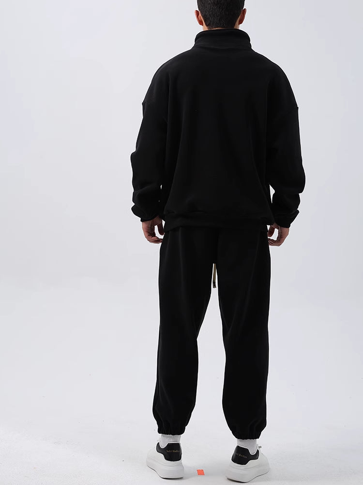 Men's Fleece Training Suit with Stand-Up Collar for Gym, Sports, and Outdoor Activities
