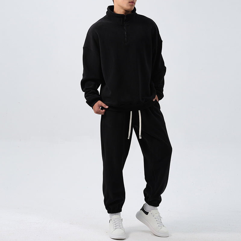 Men's Fleece Training Suit with Stand-Up Collar for Gym, Sports, and Outdoor Activities