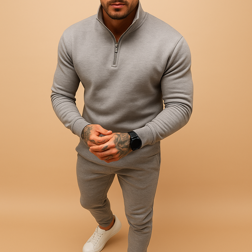 Men's Half-Zip Fleece Sweatshirt and Jogging Pants Set for Casual Wear and Athleisure, Comfortable and Stylish Outfit