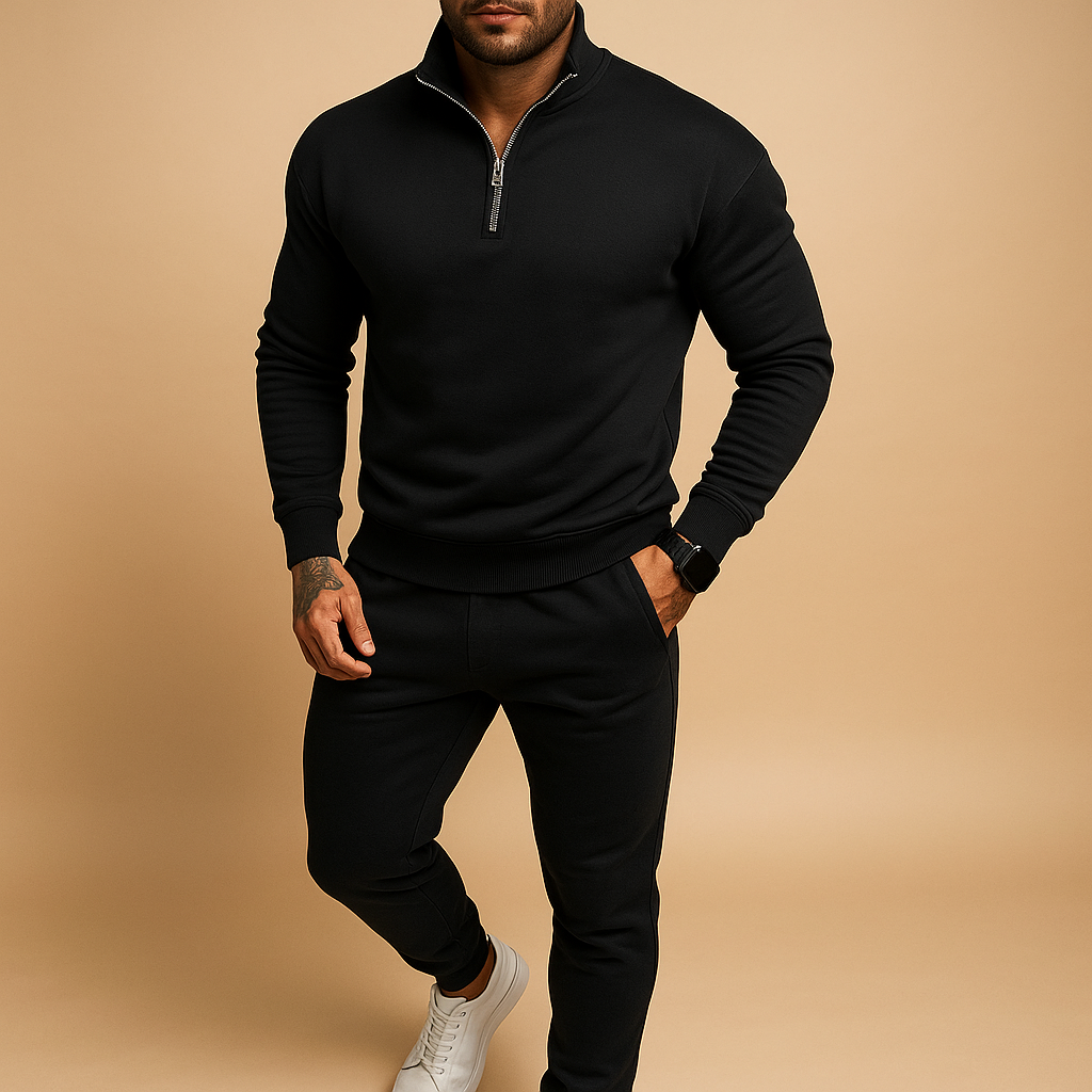 Men's Half-Zip Fleece Sweatshirt and Jogging Pants Set for Casual Wear and Athleisure, Comfortable and Stylish Outfit