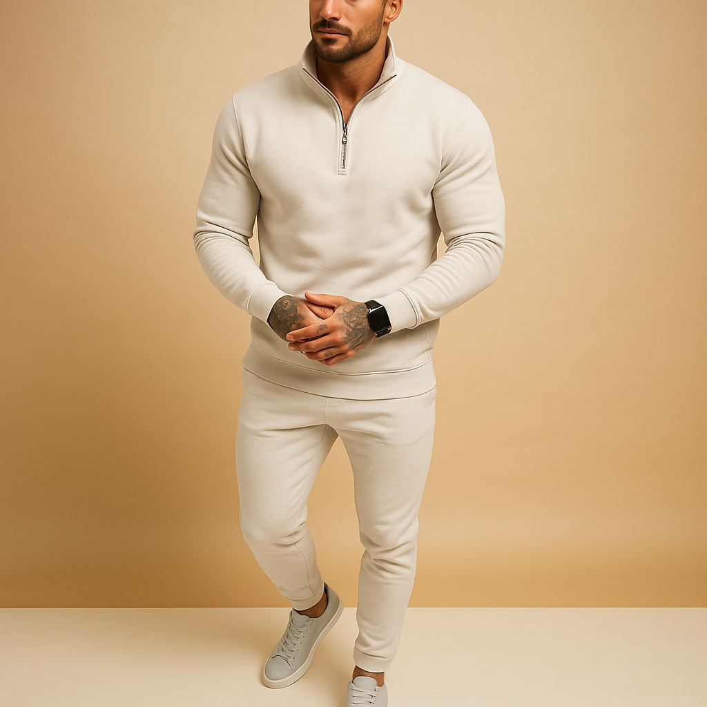 Men's Half-Zip Fleece Sweatshirt and Jogging Pants Set for Casual Wear and Athleisure, Comfortable and Stylish Outfit