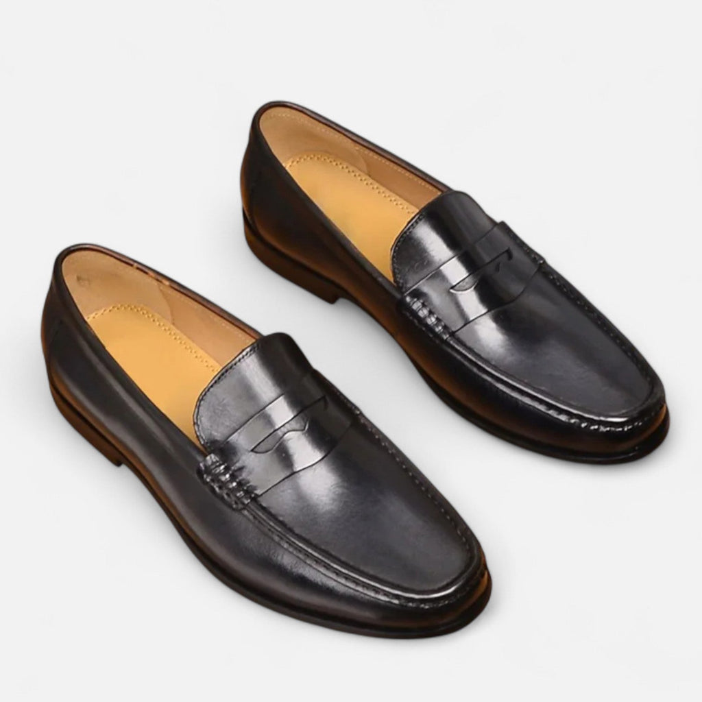Men's Leather Penny Loafers – Black Elegant Office and Occasion Footwear