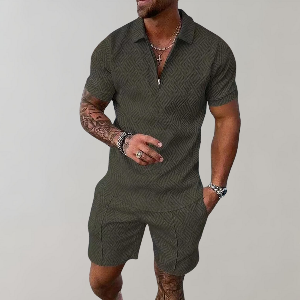 Men's Lightweight Summer Outfit - Casual Short Sleeve Shirt and Shorts Set for Warm Weather Activities