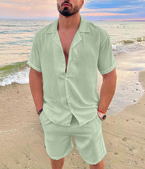 Men's Linen Short Sleeve Summer Outfit - Lightweight Casual Set for Warm Weather
