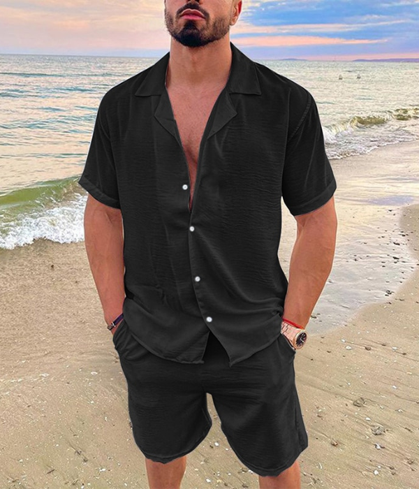 Men's Linen Short Sleeve Summer Outfit - Lightweight Casual Set for Warm Weather