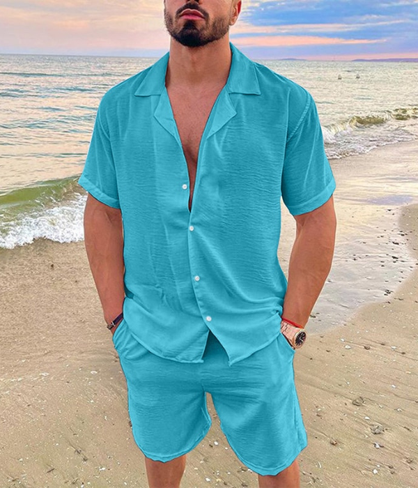 Men's Linen Short Sleeve Summer Outfit - Lightweight Casual Set for Warm Weather