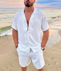 Men's Linen Short Sleeve Summer Outfit - Lightweight Casual Set for Warm Weather