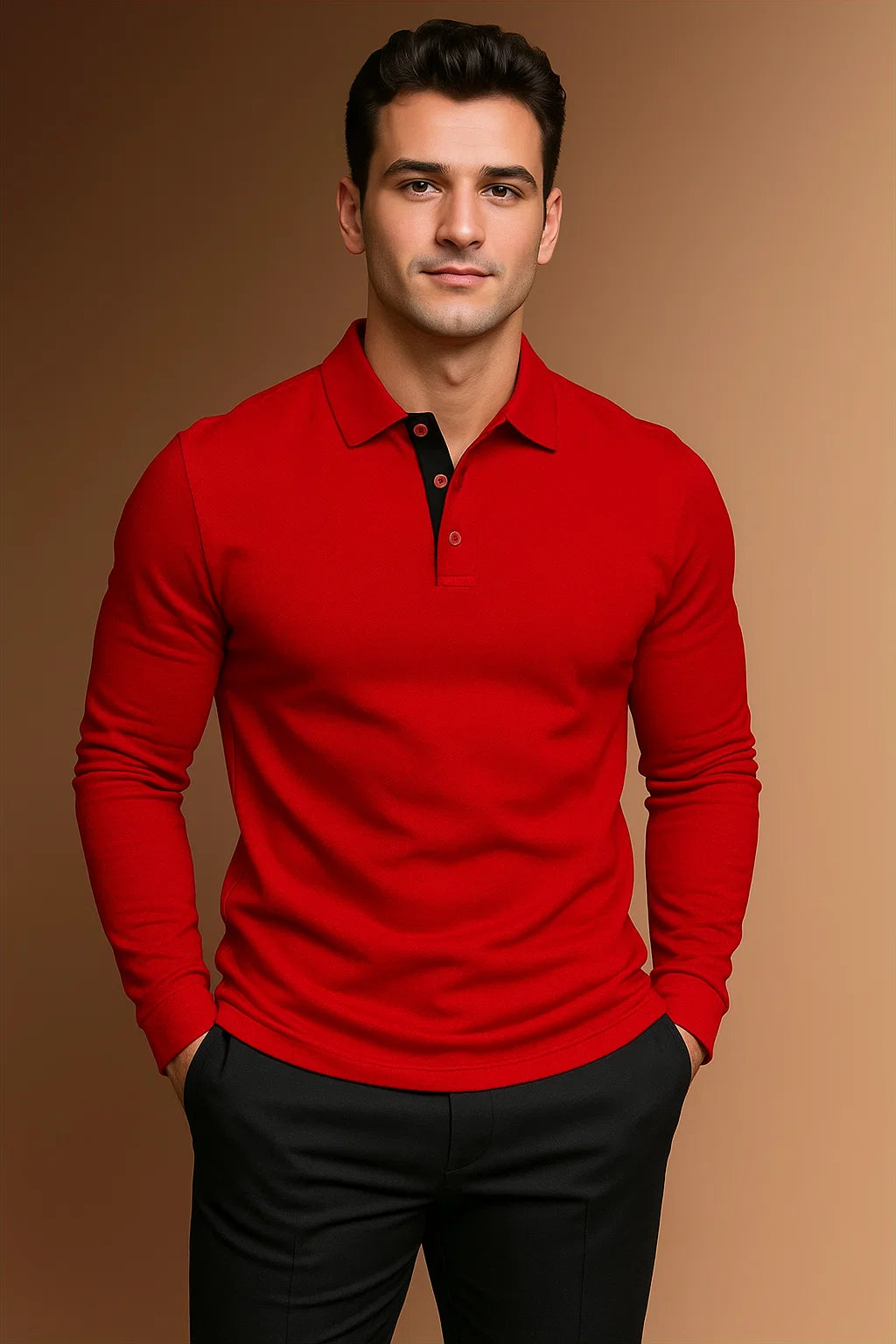 Men's Long Sleeve Cotton Polo Shirt for Casual and Business Wear - Classic Fit, Multiple Colors Available