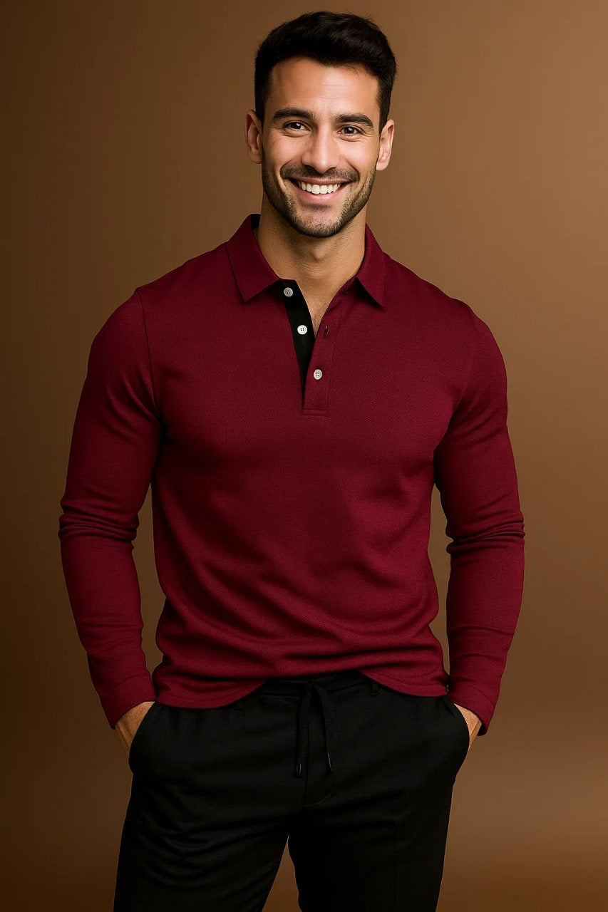 Men's Long Sleeve Cotton Polo Shirt for Casual and Business Wear - Classic Fit, Multiple Colors Available