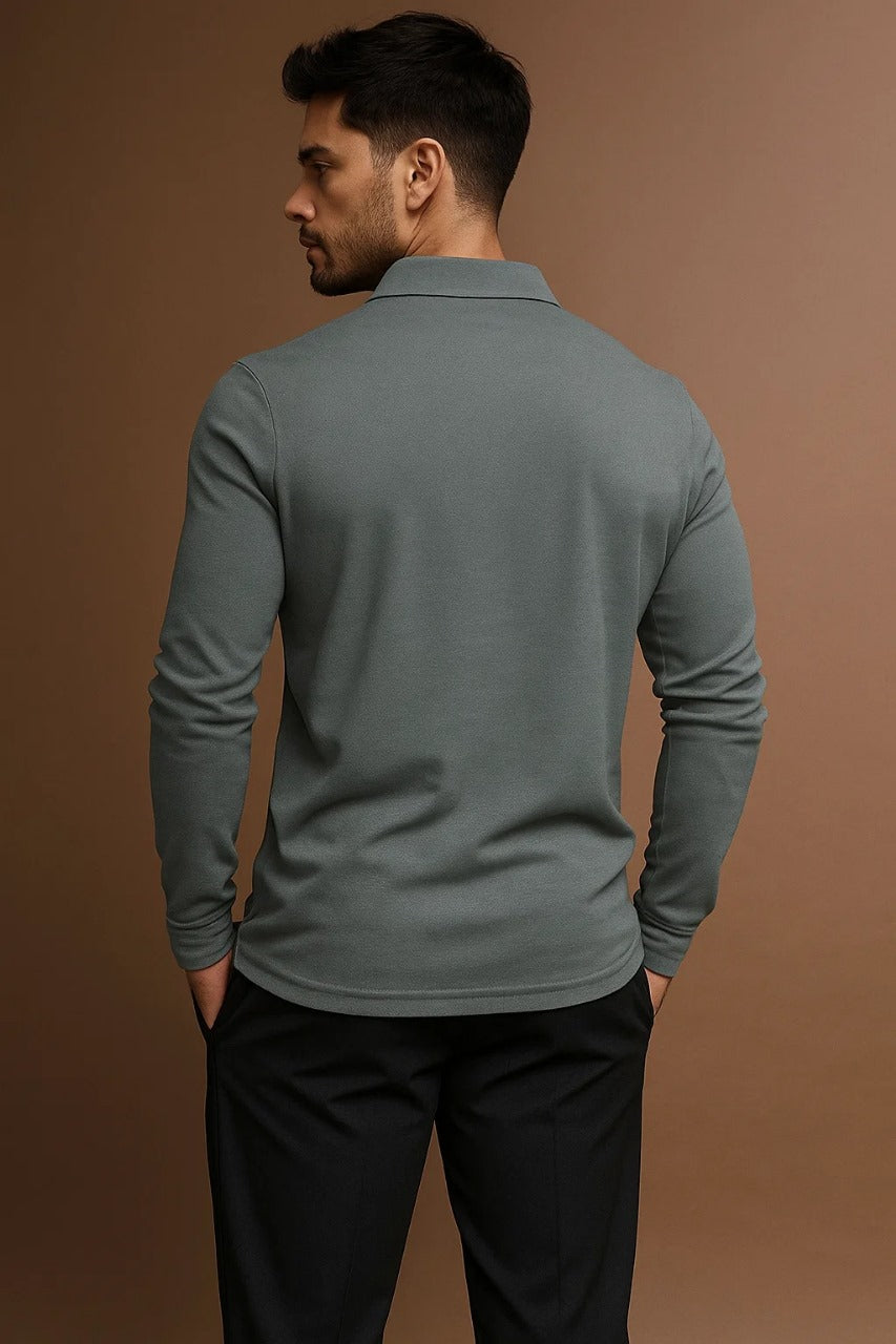 Men's Long Sleeve Cotton Polo Shirt for Casual and Business Wear - Classic Fit, Multiple Colors Available