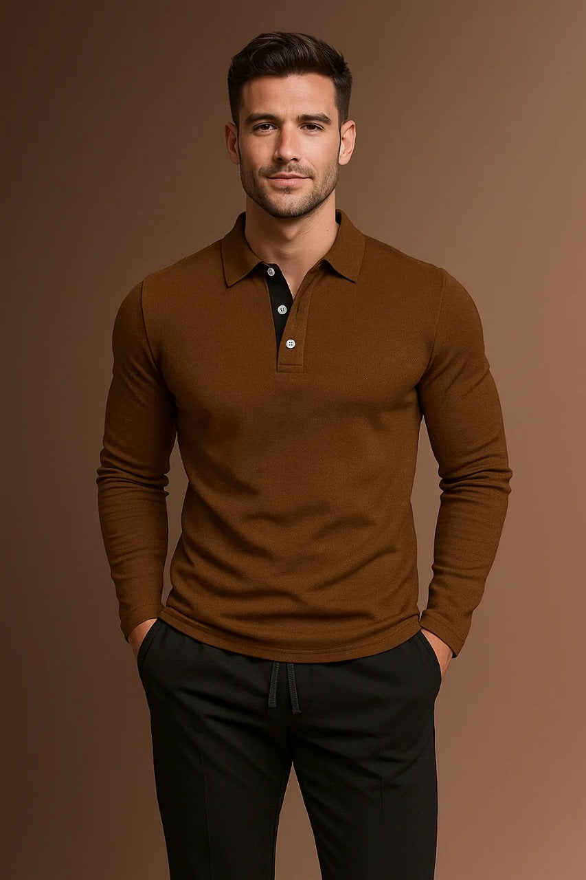 Men's Long Sleeve Cotton Polo Shirt for Casual and Business Wear - Classic Fit, Multiple Colors Available