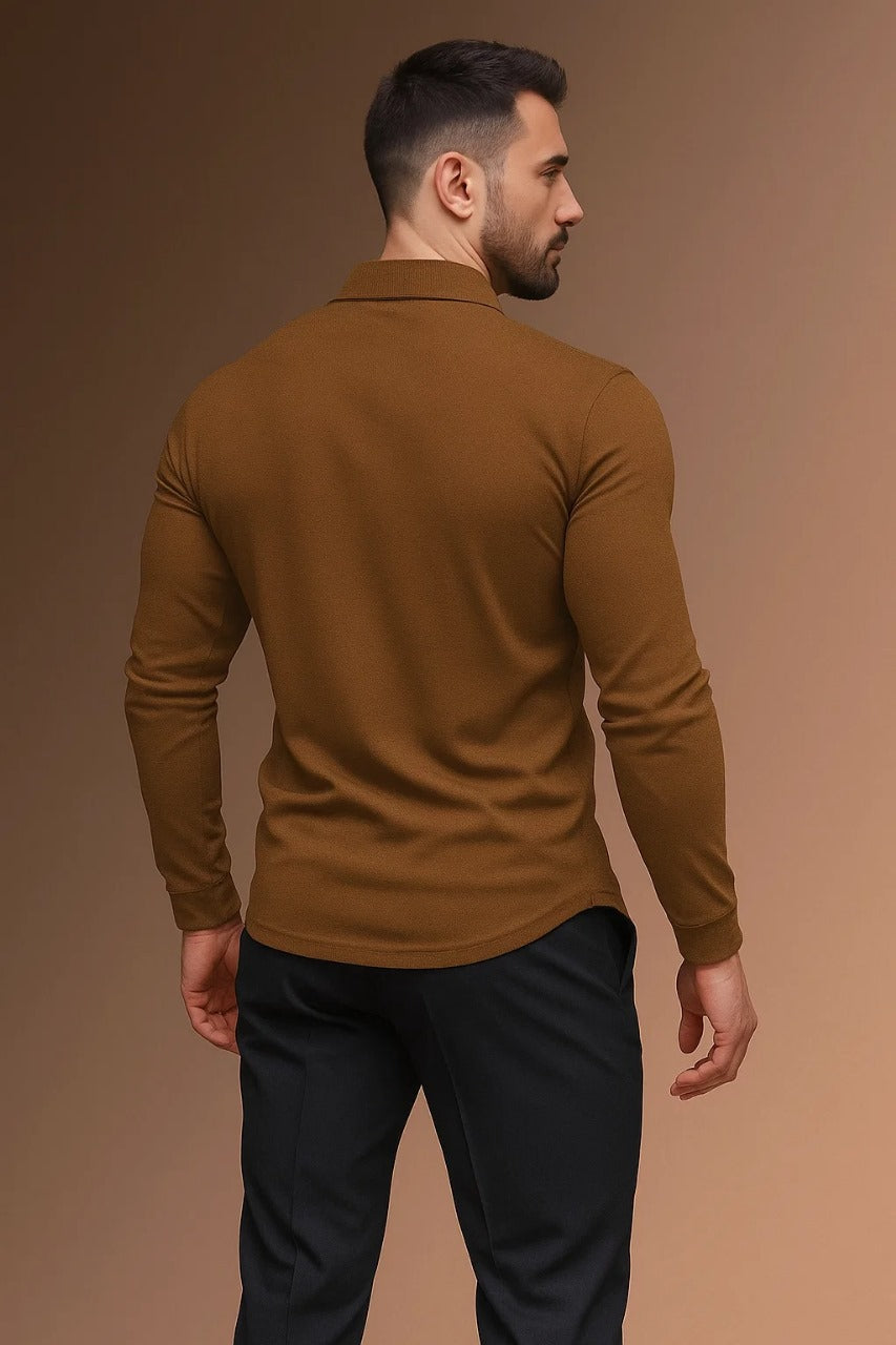 Men's Long Sleeve Cotton Polo Shirt for Casual and Business Wear - Classic Fit, Multiple Colors Available