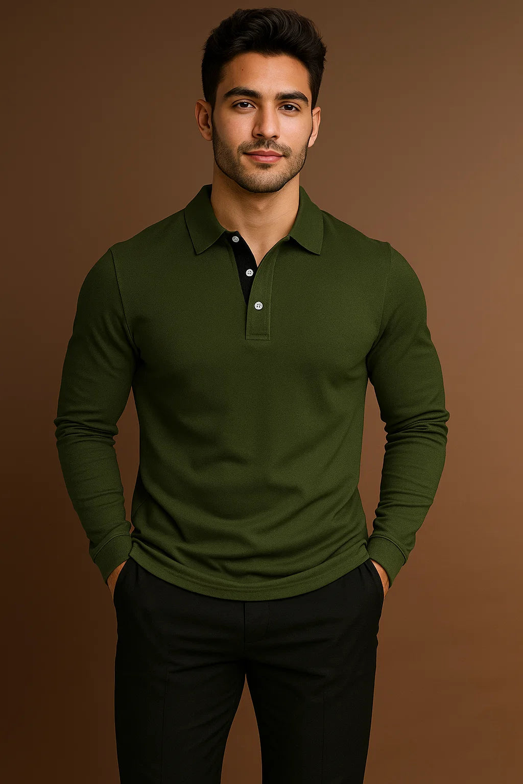 Men's Long Sleeve Cotton Polo Shirt for Casual and Business Wear - Classic Fit, Multiple Colors Available