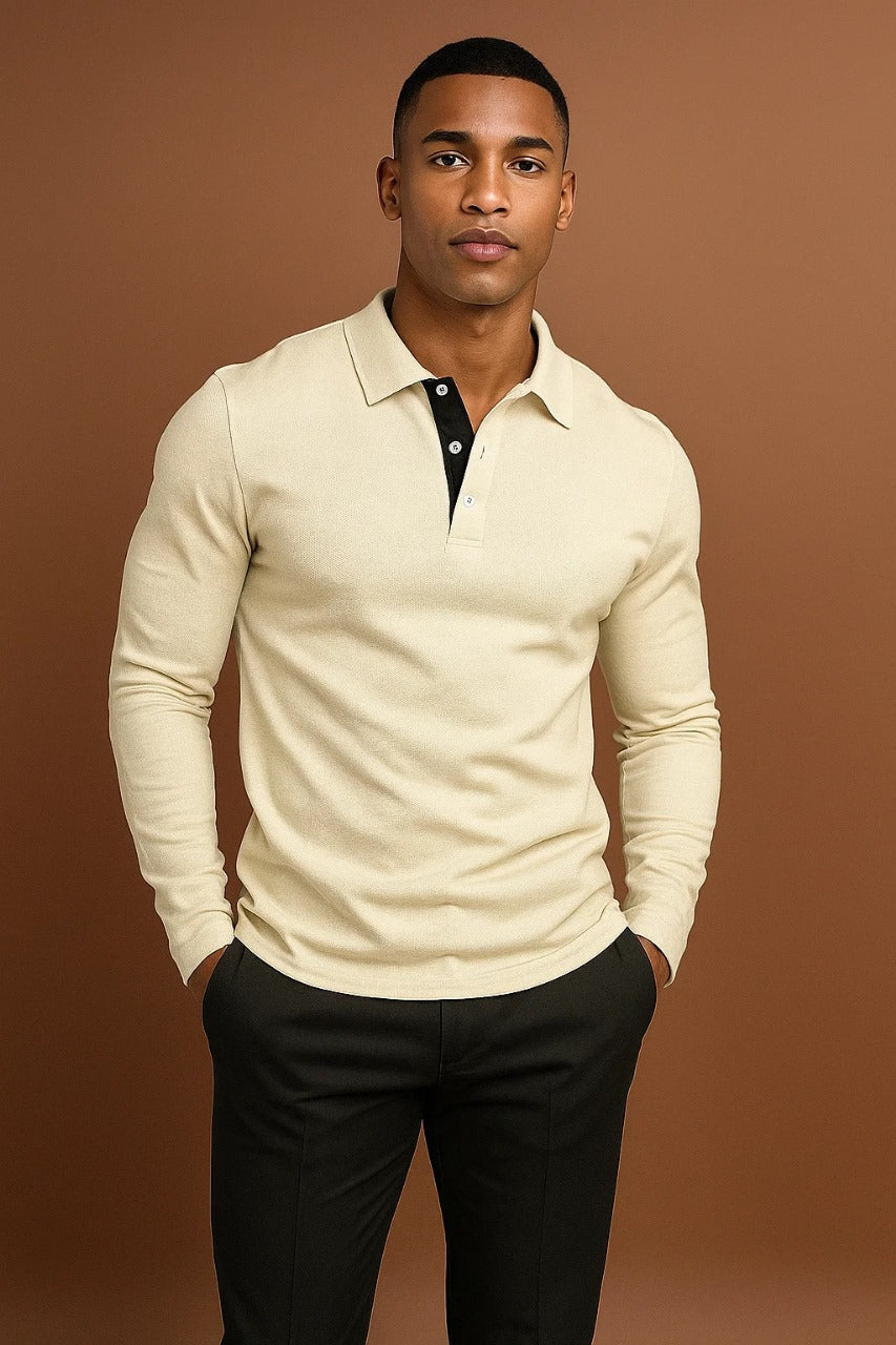 Men's Long Sleeve Cotton Polo Shirt for Casual and Business Wear - Classic Fit, Multiple Colors Available