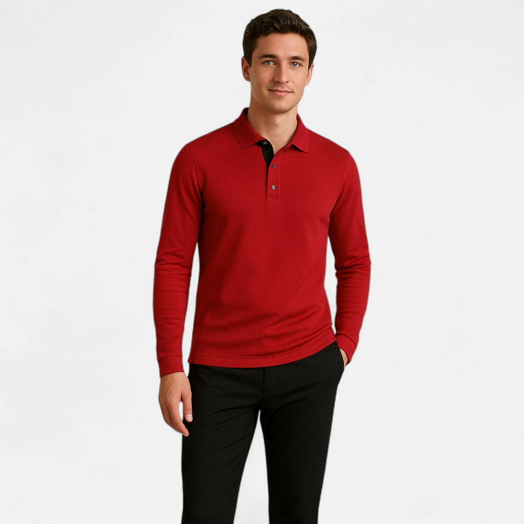 Men's Long Sleeve Polo Shirt - Comfortable Elegance - Autumn Business Casual Wear - Versatile Style for Everyday Use