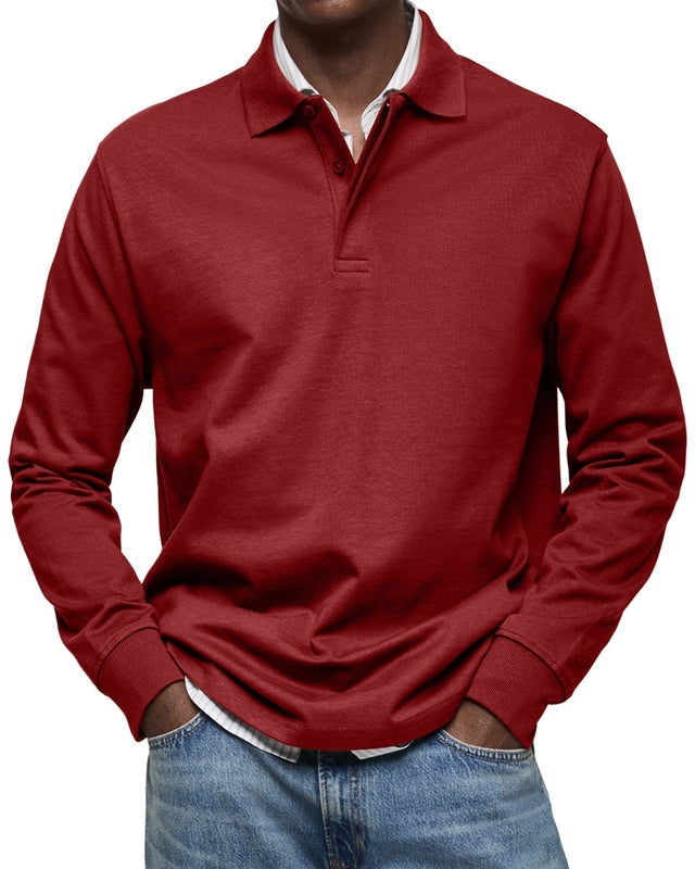 Men's Long Sleeve Polo Shirt - Soft Cotton Fabric - Casual Style for Everyday Wear - Available in Multiple Colors