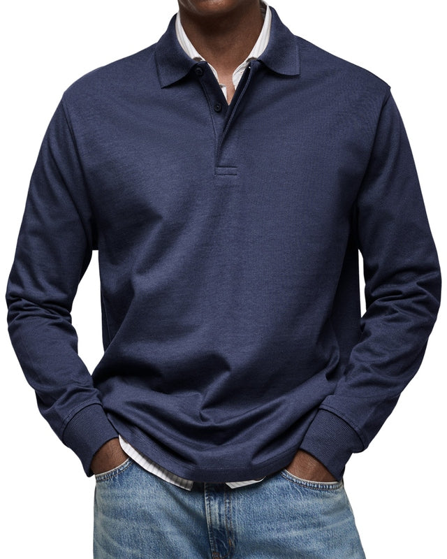Men's Long Sleeve Polo Shirt - Soft Cotton Fabric - Casual Style for Everyday Wear - Available in Multiple Colors
