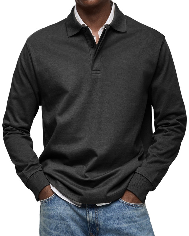 Men's Long Sleeve Polo Shirt - Soft Cotton Fabric - Casual Style for Everyday Wear - Available in Multiple Colors