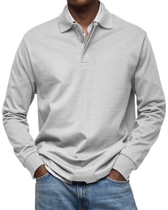 Men's Long Sleeve Polo Shirt - Soft Cotton Fabric - Casual Style for Everyday Wear - Available in Multiple Colors