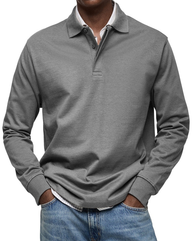 Men's Long Sleeve Polo Shirt - Soft Cotton Fabric - Casual Style for Everyday Wear - Available in Multiple Colors