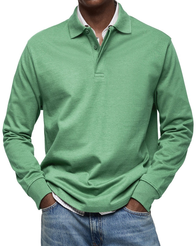 Men's Long Sleeve Polo Shirt - Soft Cotton Fabric - Casual Style for Everyday Wear - Available in Multiple Colors