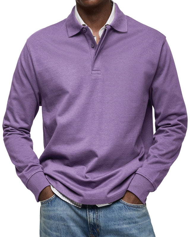 Men's Long Sleeve Polo Shirt - Soft Cotton Fabric - Casual Style for Everyday Wear - Available in Multiple Colors