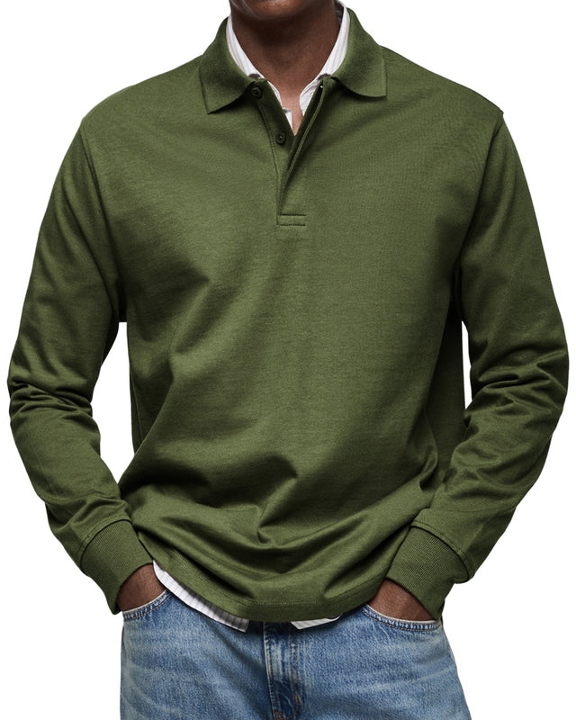 Men's Long Sleeve Polo Shirt - Soft Cotton Fabric - Casual Style for Everyday Wear - Available in Multiple Colors