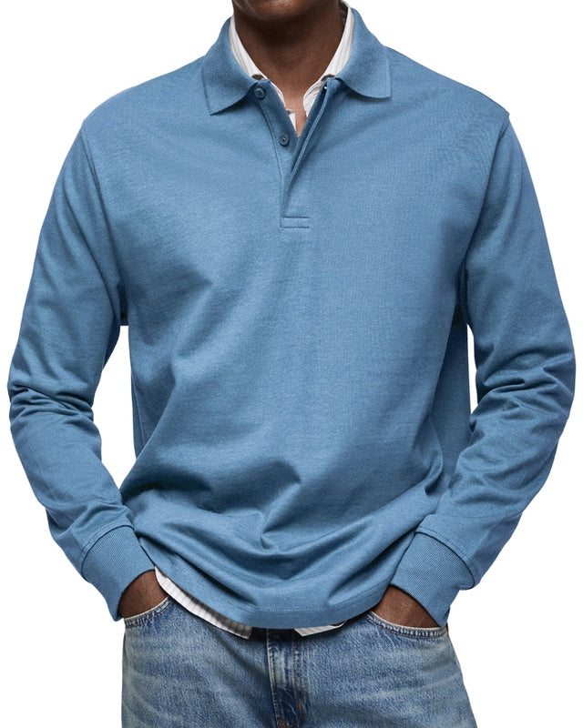 Men's Long Sleeve Polo Shirt - Soft Cotton Fabric - Casual Style for Everyday Wear - Available in Multiple Colors
