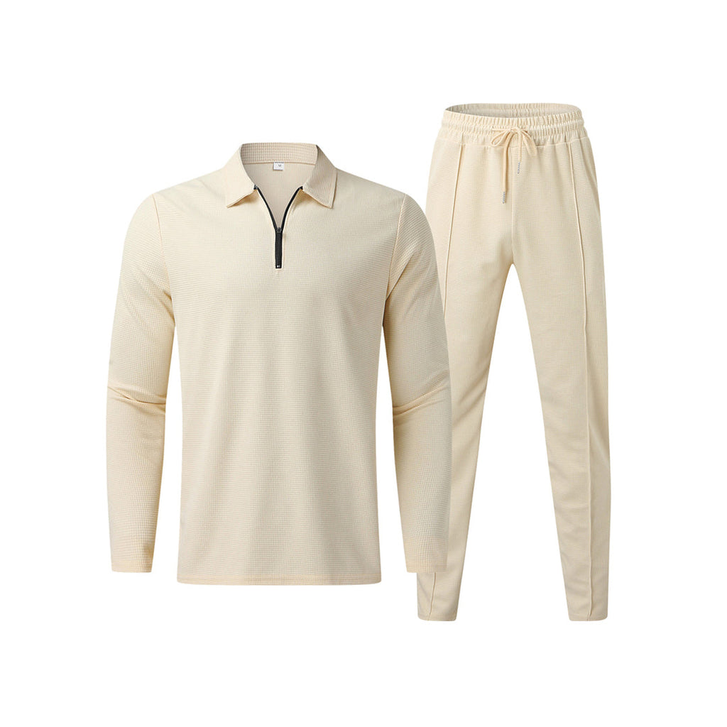 Men's Long Sleeve Polo Shirt and Trouser Set - Cotton Blend, Casual Style for Everyday Wear, Available in Multiple Sizes
