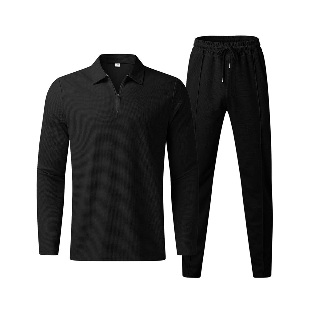 Men's Long Sleeve Polo Shirt and Trouser Set - Cotton Blend, Casual Style for Everyday Wear, Available in Multiple Sizes