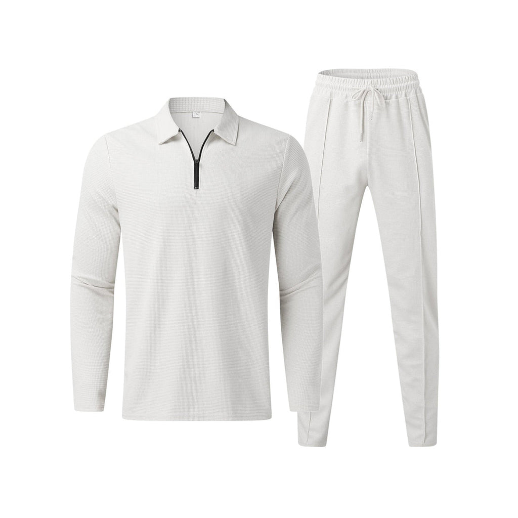 Men's Long Sleeve Polo Shirt and Trouser Set - Cotton Blend, Casual Style for Everyday Wear, Available in Multiple Sizes